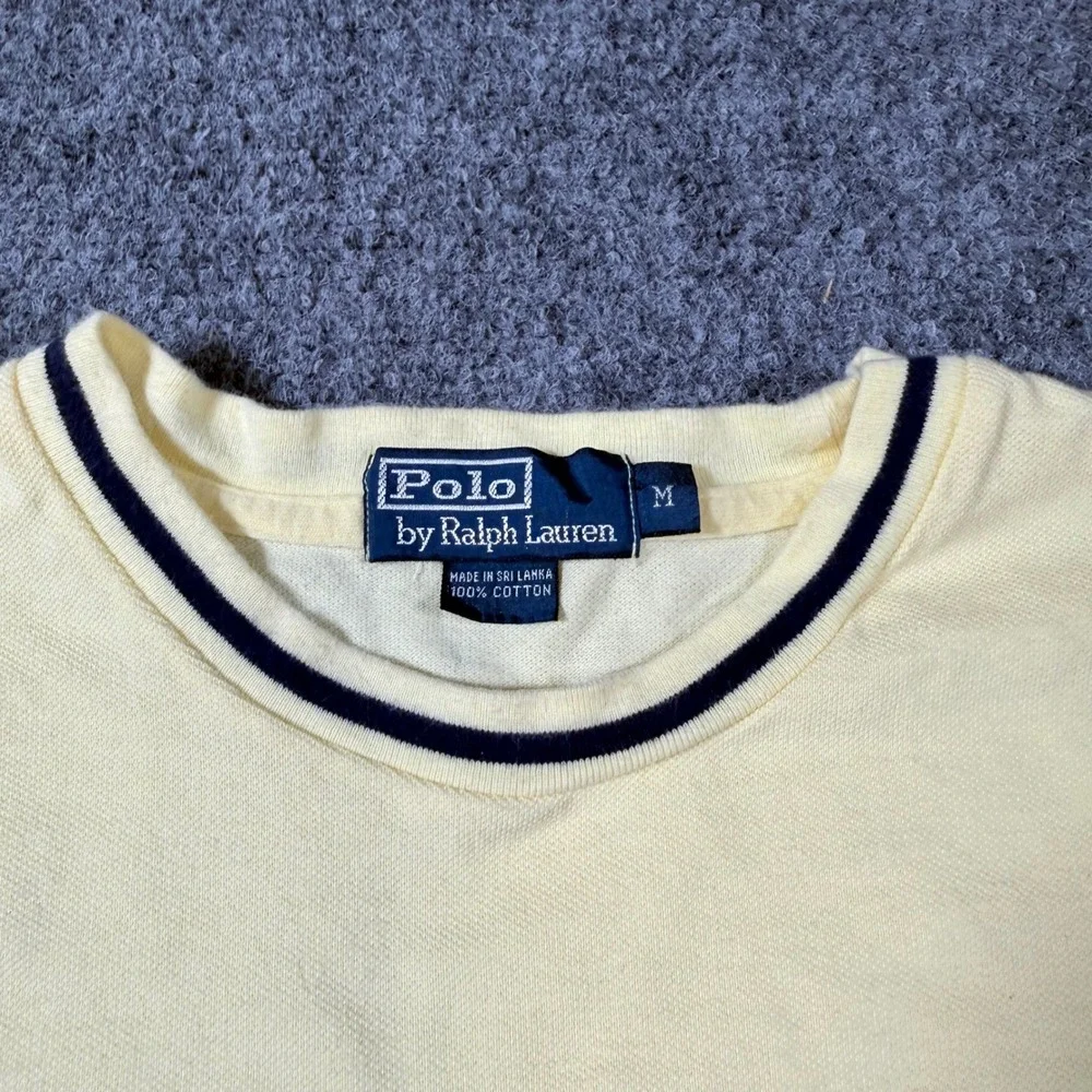 Vintage Polo Ralph Lauren Pique Ringer T-Shirt Mens M Yellow Cotton Tee